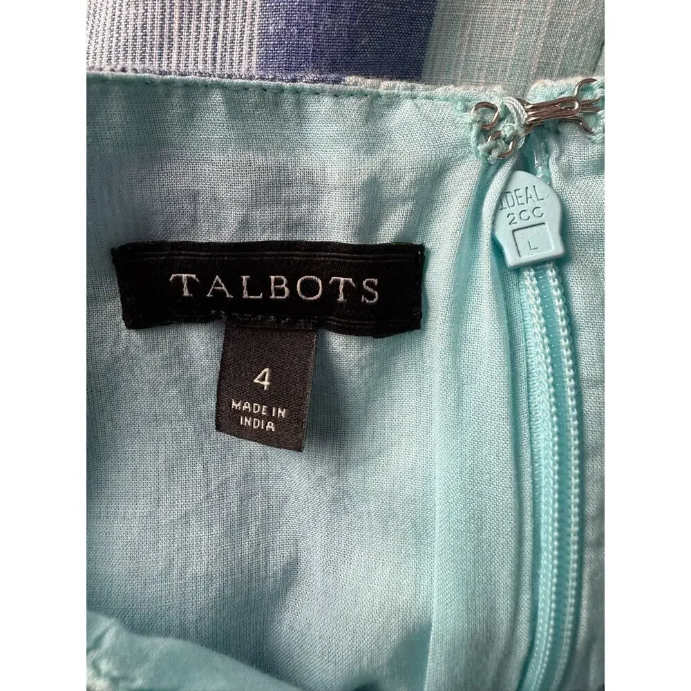 Talbots 4 Beachcomber Stripe Sleeveless Midi Dress Fit Flare 100% Cotton Pockets